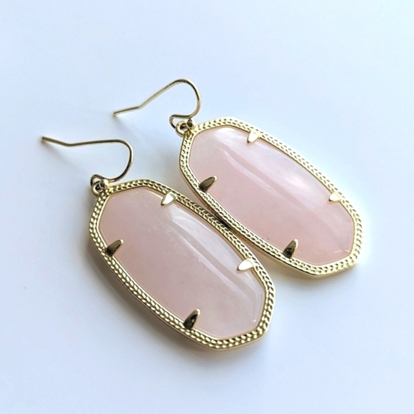 Kendra Scott Elle Gold Frame Rose Pink Quartz Drop Dangle Earrings - Picture 1 of 6